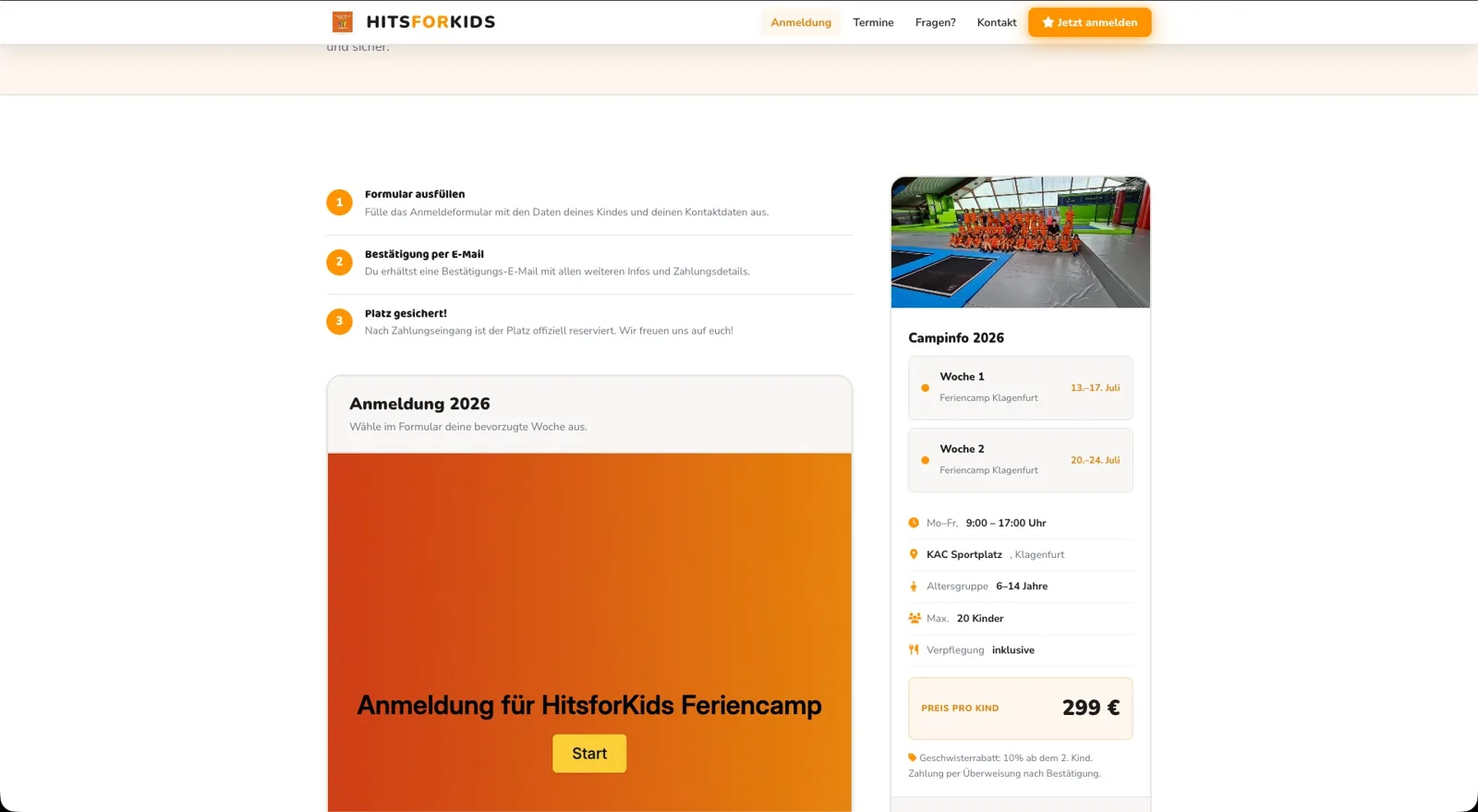 HitsForKids — Anmeldeformular